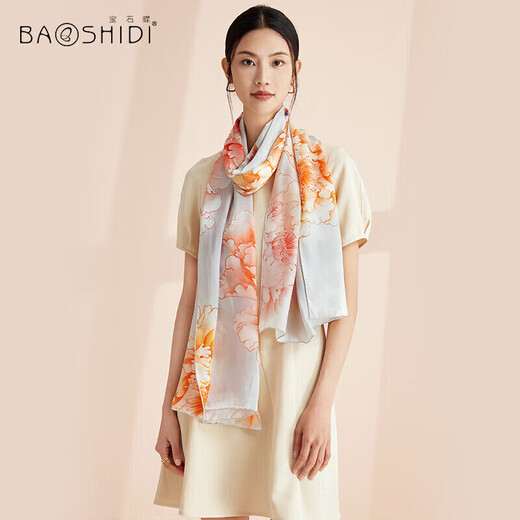 Gem butterfly silk scarf for women 100% mulberry silk cheongsam shawl scarf for women mother birthday gift box/peony 2