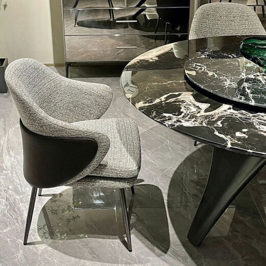 柏潮设计师餐椅家用意式极简高端样板房餐厅家具棉麻布艺椅子轻奢现代 单板(208822+F14701) 有货上门