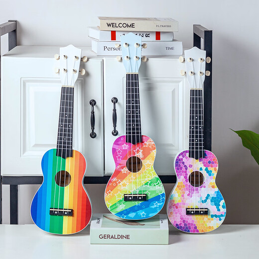 Maureen Ukulele Beginners Men, Girls, Students and Children's High-Precision Instrument Small Guitar 21-inch Customized Pattern 21-inch Rainbow Color Oil Painting Model Official Standard