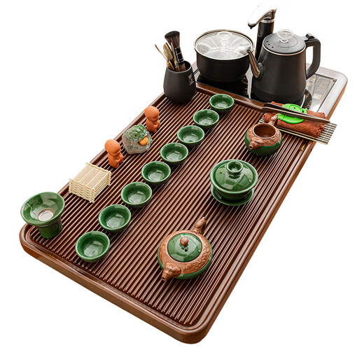 Shangfu Tea Set Fully Automatic Bamboo Tea Tray Thickened Home Tea Table Kettle All-in-One Complete Set of Kung Fu Tea Ceremony Tianxing Striped Tea Tray No Electrical Appliances