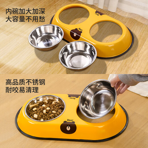 Qi Oh dog bowl, dog bowl, cat bowl, cat food bowl, dog rice bowl, anti-knock over double bowl and drinking water bowl, small and medium-sized dog pet supplies, pink popcorn - single bowl, 2 pieces, large size (suitable for 7-35 Jin Jin equals 0.5 kg dogs and cats)
