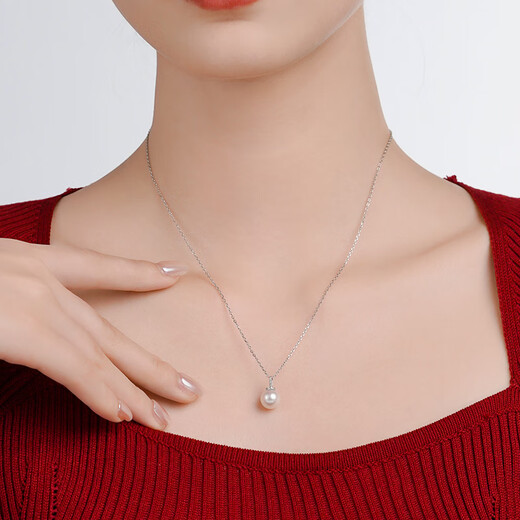 Tahiti akoya pearl pendant 18K gold diamond seawater pearl necklace for girlfriend akoya 8.5-9mm +925 silver chain