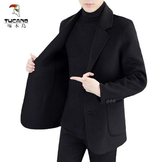 Woodpecker (TUCANO) 2025 woolen coat men's suit autumn and winter new suit short woolen coat business casual trend dark gray XL recommended 130-150Jin Jin equals 0.5 kg