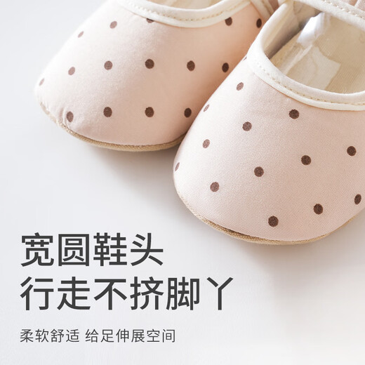 Calcetines de piso baby baby de algodón de algodón calcetines de primavera y otoño zapatos recién nacidos Velcro de cabeza ancha no deslizante para bebés suaves zapatos para niños pequeños y calcetines de polka rosa 1 par 1-2 años (l) tamaño 13