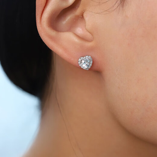 GEM STONE KING aquamarine earrings 925 silver full diamond moissanite earrings light luxury classic heart-shaped sparkling earrings Valentine's Day gift