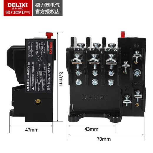 Delixi JR36 thermal relay 220V overcurrent thermal overload protection motor 380v three-phase current adjustable 16B JR36-63 (14-22A)