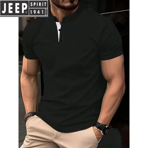 Jeep Spirit2025 Sommer Slim Polo Shirt T-Shirt Männer Europäische und amerikanische Männer Kurzarmknöpfe Henry Kragen Business Sport Polo Shirt Grau 2xl