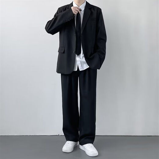 GOKU suit suit men's casual suit male college student DK uniform graduation dress formal black suit + black pants + white shirt + black tie 5XL weight 180-190Jin Jin equals 0.5 kg