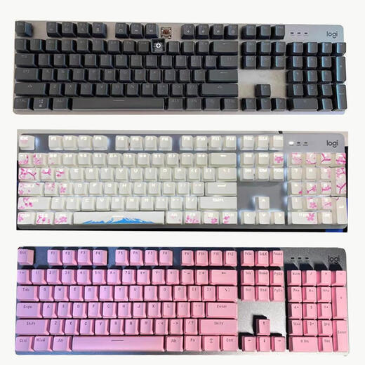 
logitech original new Logitech K845 mechanical keyboard key cap original translucent two-color pudding cherry blossom black gray key cap pink and white mixed color key cap set 104 keys No
