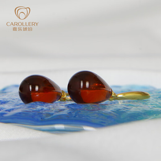 Jiale blood amber earrings S925 silver gold-plated earrings amber earrings birthday gift for girlfriend, about 12mm total length 30mm/A0281