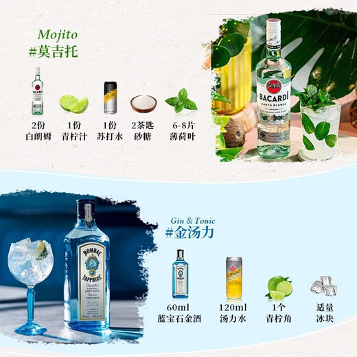 Bacardi White Rum 750 ml + Mumbai Sapphire Gin 750 ml Fremdweinkombination