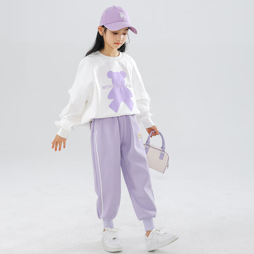 Yoyo One (Yoyo One) Girls Anzugsanzug Frühlingsanzug Neue Kinder modische Sweatshirt Girls Casual Children's Clothing Sport Frühling und Herbst 10 Jahre alt 4882 Weiß + 16187 Lila [plus Samtanzug] 150 cm