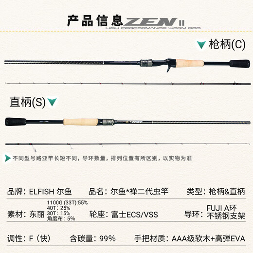 尔鱼禅路亚竿高碳超快调虫竿翘嘴鲈鱼鳜鱼轻量硬挺鱼竿 2米 枪柄C672M 蝉二代
