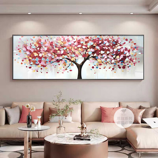 Shunji Xiangli Fortune Tree sofa background wall hanging painting light luxury high-end living room decoration painting 2025 new banner abstract mural E1118 150*50 (suitable for sofa about 1.6-2 meters) textured canvas ps black frame