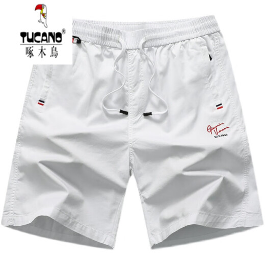 Holzspecker (Tucano) Pure White Shorts Herren Sommer Reine Baumwoll-Außenverschleiß Hosen locker 5-minütiges halbteilige Hose Trendy 9227 Dunkelblaue Tasche mit Reißverschluss XL 130-155jin [Jin gleich 0,5 kg]