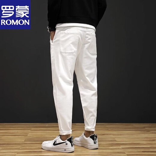 罗蒙（ROMON）春秋大码白色牛仔裤男潮牌宽松弹力长裤韩版潮流男裤哈伦休闲裤子 CJXX806白色 29 适合115斤左右