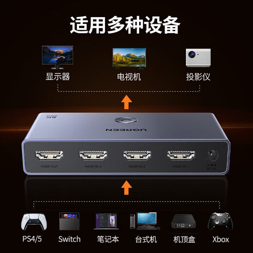 
Green Network (UGREEN) hdmi switch three in one out 3 in one out 1 out with 3.5+ fiber optic audio separator two in three in one out distributor computer box video line 4K high definition sharer 3 in one out [HDMI2.1 version 8K version] 15263 3 in one out switch