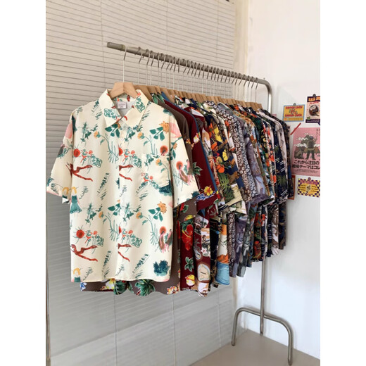 Zewanbang Sommer kurzärmeliges Herrenhemd Jugend beliebt 2025 Sommerpaareelbe Urlaub Retro Beach Shirt 6627 m [Vorgeschlagen 90-115jin [Jin gleich 0,5 kg]]]
