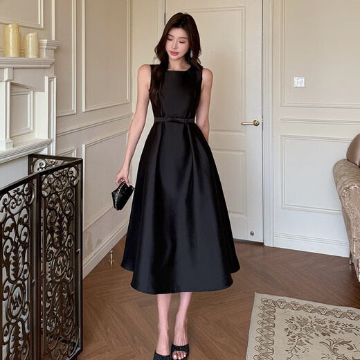 YIOU summer French waist-hugging retro Hepburn style sleeveless vest skirt design sense banquet dress for women slimming 9885 black S