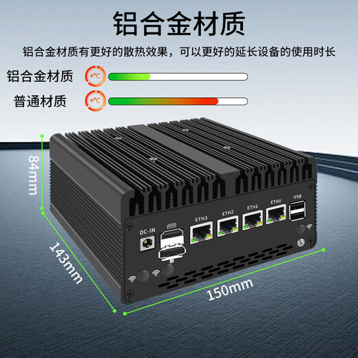 Timesron 4-port 2.5G4 Gigabit optical port 12th generation 8505/i3-1215U/i5/i7-13620H industrial computer soft routing WIFI6 mini linux host computer ros H14 chassis 8505 quad network 2.5G barebone system