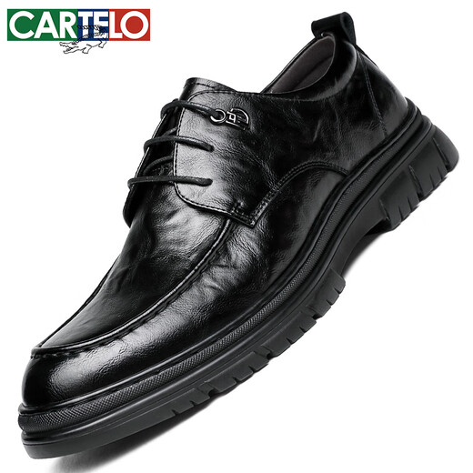 
CARTELO British men's leather shoes breathable business formal shoes hand grip pattern low top thick sole leather shoes men 9905 black 43