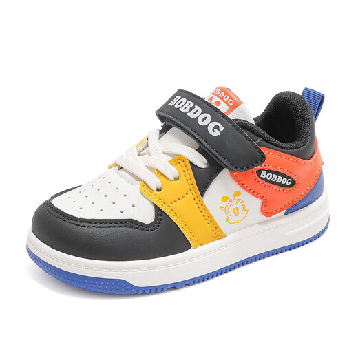 BOBDOG children's shoes, soft-soled toddler shoes for boys, spring new girls' low-cut sneakers, children's sports shoes, milky white/black 25, suitable for feet 15.0cm long