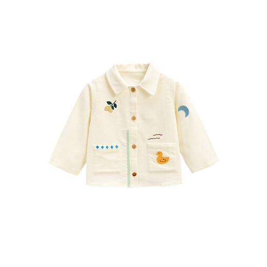 White wheat children's 26 spring and autumn casual shirt girls pure cotton top boy baby embroidered lapel shirt off-white 110 cm
