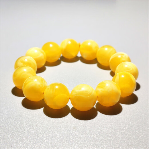 DL 1998 beeswax floating flower bracelet second generation amber chicken fat yellow lemon yellow and white round bead bracelet for men and women single circle 20MM