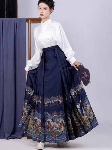 Falda con cara de caballo Changlu zhu juego completo de ropa china nueva ropa para mujeres 2025 Spring New Style Ming Hanfu Small One 1047 Top + Falda con cara de caballo Recomendada 80-100Jin [Jin equivale a 0.5 kg]