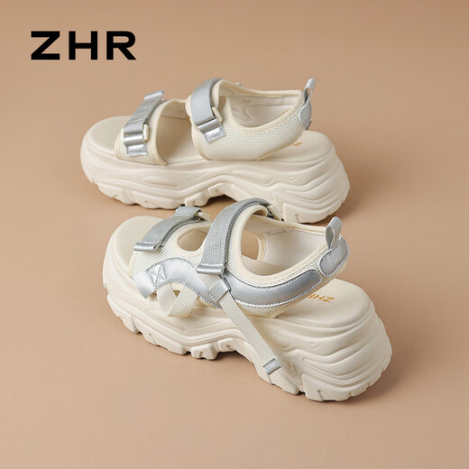 ZHR凉鞋夏季便捷魔术贴厚底女鞋百搭运动外穿鞋子女 G693 米色 36 