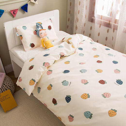 Kinzhibao 100-count pure cotton children's quilt cover single piece 1.2m 1.5m bed cotton cartoon baby kindergarten quilt cover Strawberry Komachi 100-count long-staple cotton 120x150cm cotton children's quilt cover