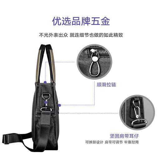 
COW briefcase men's hand-held business bag genuine leather top layer cowhide horizontal computer bag casual men's bag C-8621 black