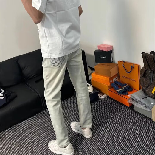 
Yibo Jeans for men's autumn new Korean style trendy yellow mud dyeing old elastic slim straight feet long pants for men Cement color 31 [Suggestion 115-125Jin [Jin equals 0.5 kg]]