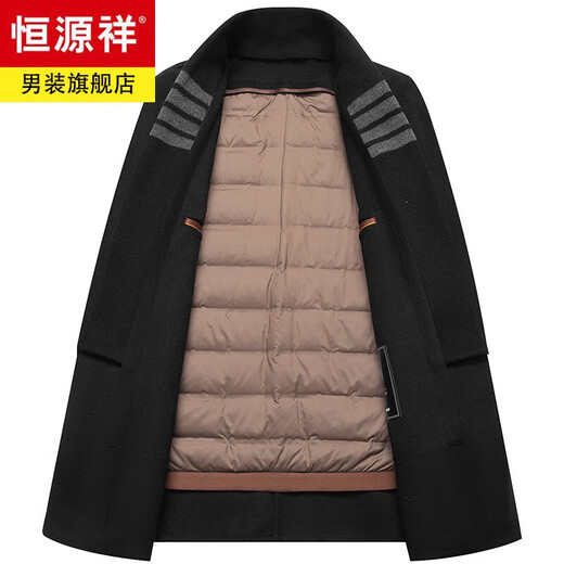 Hengyuanxiang mid-length goose velvet inner liner wool coat for men's winter wool coat middle-aged one-on-three-wear scarf thickened black XL 175