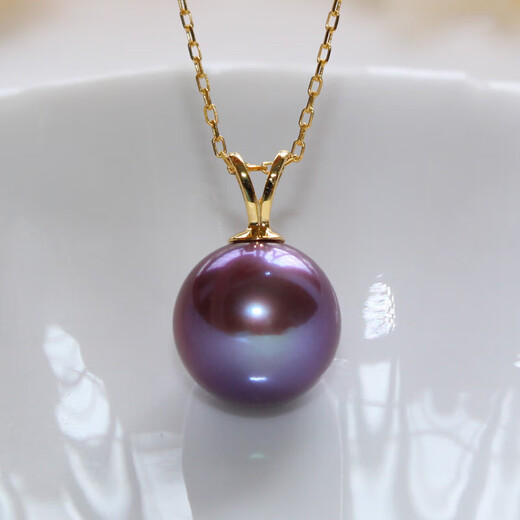 QSZB high-end quality purple natural Edison pearl pendant necklace 18K gold single perfect round popular model this year 18K gold single pendant without chain 8-9mm
