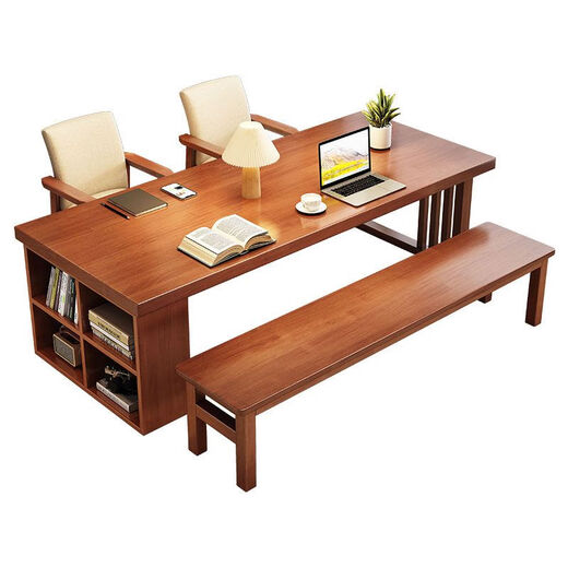 Shanghuashi full solid wood desk home dining table integrated workbench reading table to the living room large board student learning writing desk CR9903# log color single table 200x80x75cm