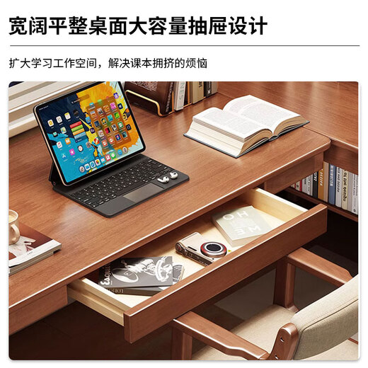 ZHONGWEI solid wood corner desk bookshelf integrated student home bookcase combination study table bedroom L-shaped corner table-1.8.