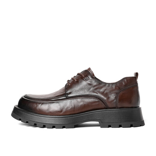Belle pleated business shoes for men's new genuine leather thick-soled formal lace-up leather shoes A1422AM4 pre-sale Brown-Single 43 (265mm)