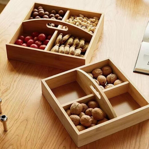 Runhuanian dried fruit box, engagement, high-end living room decorations, housewarming, candies, melon seeds, compartmentalized snacks, wedding, early birth, four-compartment plate, red four-compartment suitcase + gift + red ribbon, order, lightning delivery