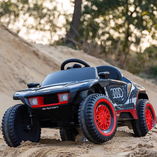 Yijing Audi children's electric racing car four-wheeled can seat men and women baby remote control swing stroller children's charging toy car flagship version gray self-driving remote control + Bluetooth music early education + portable charging