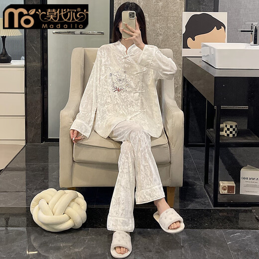 莫代尔金丝绒睡衣女春秋季长袖2025新款可外穿时尚秋冬天国风家居服套装 CM-753-香槟色 M