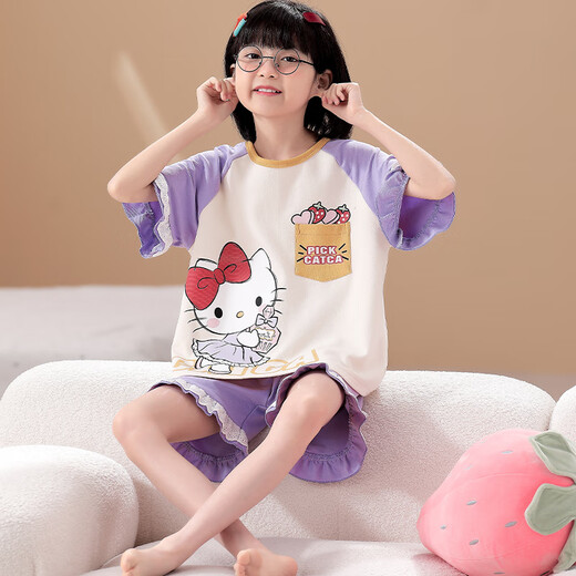 
Langsha mother and daughter parent-child dress pajamas girls summer short-sleeved thin cotton home clothes little girl student summer suit LYP684 M women 150-160CM/80-98Jin[Jin equals 0.5 kg]