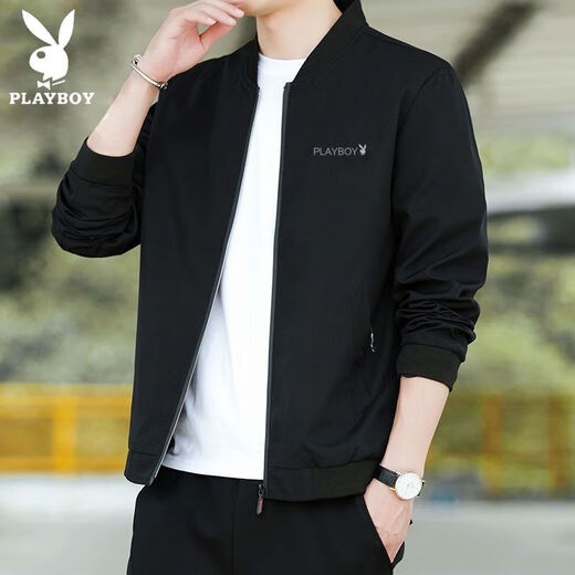
Playboy's new men's jacket spring and summer jacket men's casual slim body jacket thin breathable baseball uniform workwear trendy and versatile 2030 black (spring and autumn style) M 80-105Jin[Jin equals 0.5 kg]