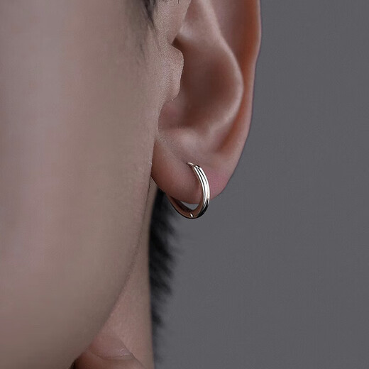 Gunai S999 Silver Earrings Men's Valentine's Day Birthday Gift for Boyfriend and Husband Silver Ear Hoop Design Element Hoop Earrings S999 Silver Ear Hoop 16mm Pair Gift Box