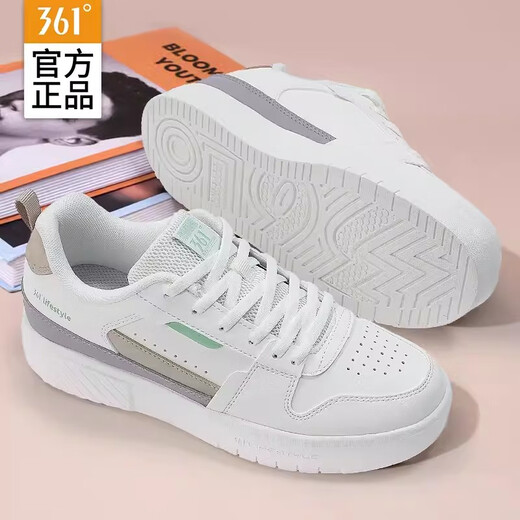 361度女鞋低帮板鞋女2025春季新款轻便小白鞋透气运动鞋女士休闲鞋 6623-4羽毛白/小麦褐 36