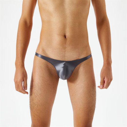 Silky, translucent, oily, silky, super low-waisted men's thong t-pants, sexy and interesting, white M