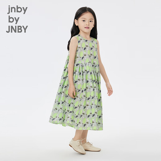 Jnby par Jnby Jiangnan Tissu de vêtements pour enfants robe sans manches de manchette Summer Match Match Casual Mid-Longing Jirt Filles 1N5G12350 088 GREN-GREEN combinaison 120 cm