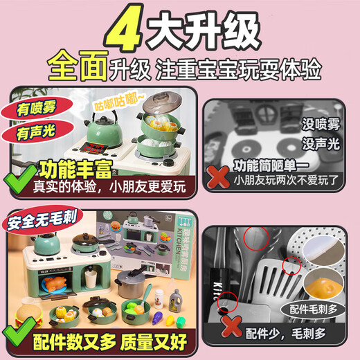 EagleStone Children's Kitchen Toys 3-6 Years Cooking Toys Playing House Kitchen 2 Years Girls Toys Cooking Simulation Large 4-in-1 Simulation Kitchen Sound and Light Spray 61-Piece Set of Powder 2025 Fire Toy Gifts Birthday Boy and Girls 1 Years