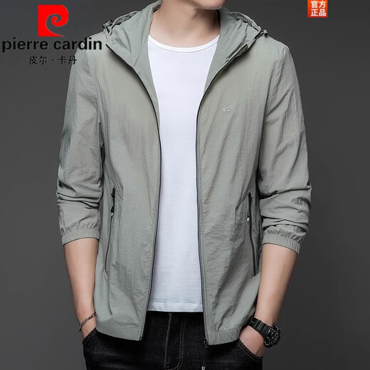 Pierre Cardin Brand Sun Protection Vêtements pour hommes en été minces d'extérieur de glace en soie en soie UV Vêtements de protection solaire pour hommes en manteau pour hommes N9928 Gris clair 175 120-135Jin [Jin est égal à 0,5 kg]