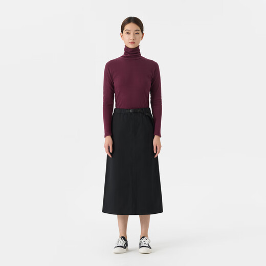 MUJI Women's Mercerized Twill Narrow Skirt Long Skirt Women's Autumn Skirt BEY02C4A Black S (155/62A)